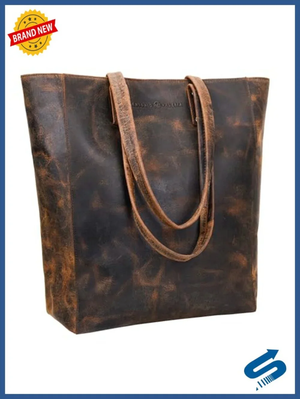 Antonio Valeria Ava Top Handle Leather Shoulder Bag Satchel Tote Distressed